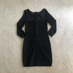 Bebe black bodycon mesh sleeve dress